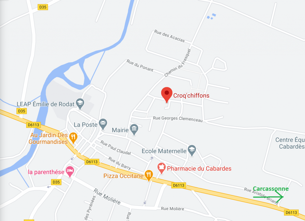 Plan de situation, atelier de couture, retouche, broderie, ameublement, Pezens, Carcassonne, Aude